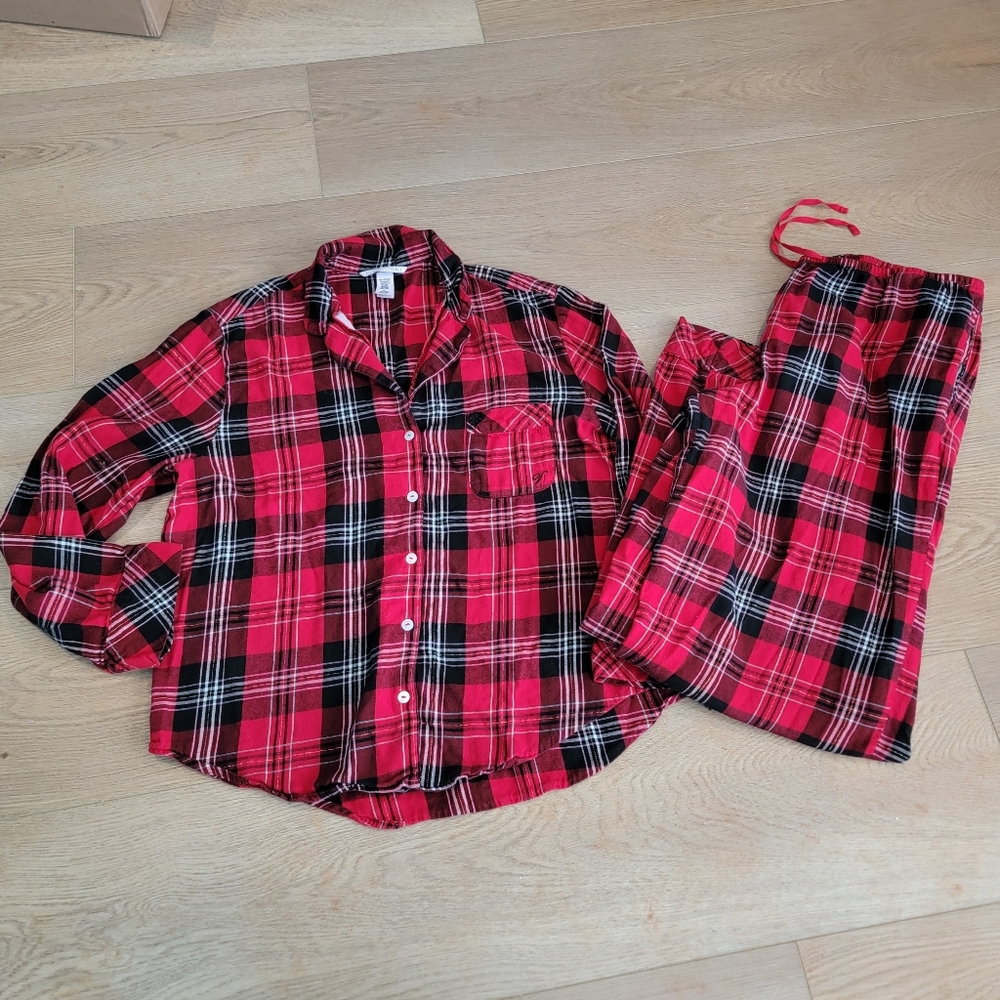 Victoria’s Secret 2 Piece Pajama Set Womens Classic Red Plaid Size M